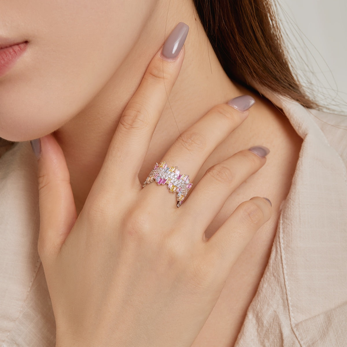 [Vivid Aurora]Luxurious Colorful Radiant Cut Daily Ring