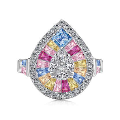 [Vivid Aurora]Elegant Colorful Water Drop Shape Banquet Ring